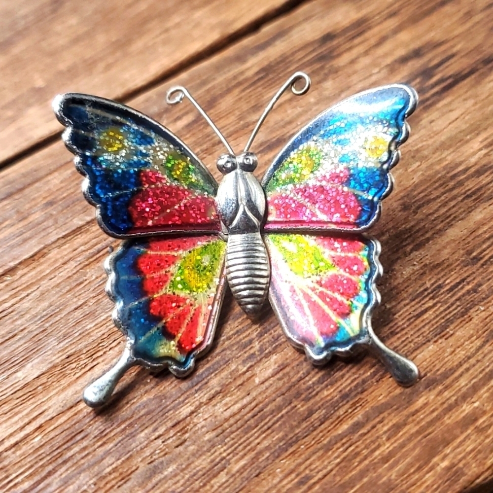 Colorful vibrant butterfly brooch B819